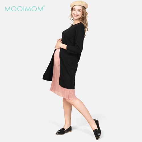 MOOIMOM Split Nursing Dress Black - Dress Hamil Menyusui image