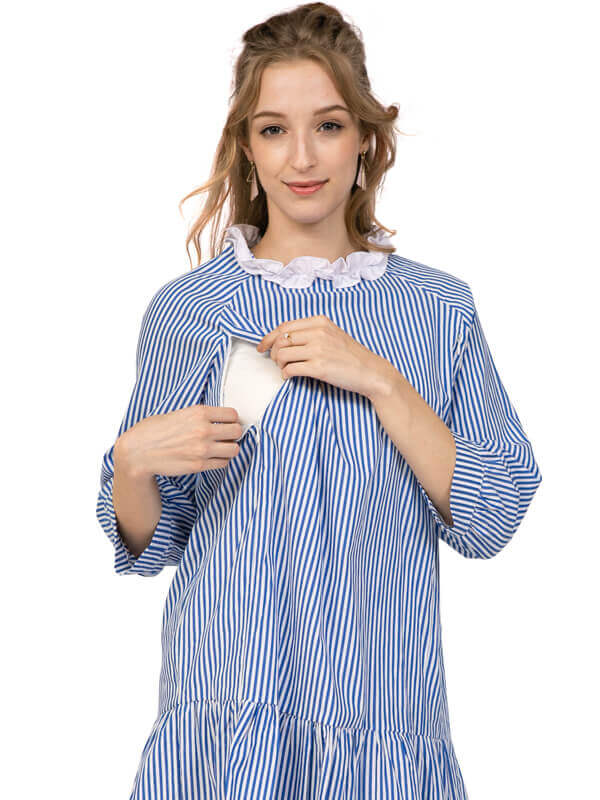 MOOIMOM Frill Stripe Nursing Dress - Dress Hamil Menyusui description image