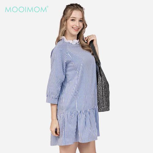 MOOIMOM Frill Stripe Nursing Dress - Dress Hamil Menyusui