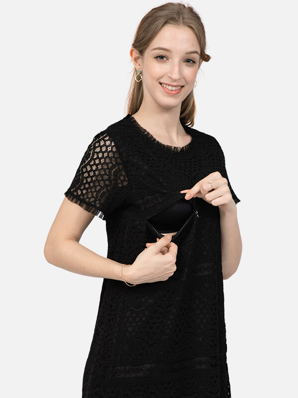 MOOIMOM Lace Nursing Dress - Dress Hamil Menyusui description image