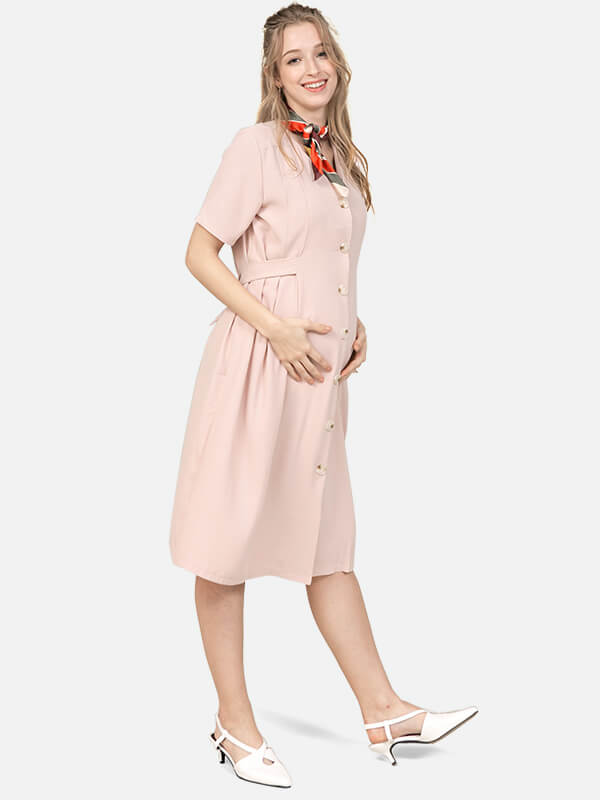 MOOIMOM Button Nursing Dress - Dress Hamil Menyusui description image