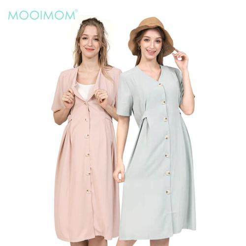 MOOIMOM Button Nursing Dress - Dress Hamil Menyusui image