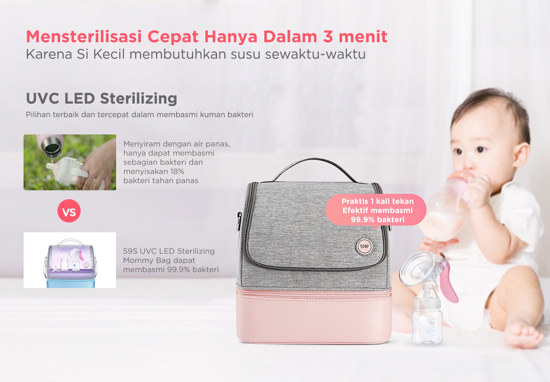 59S UVC Led Sterilizing Mommy Bag - Tas Sterilizer Portable description image