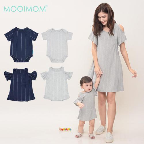 MOOIMOM Cold Shoulder Nursing Dress + Baby Clothes - Baju Couple Hamil Menyusui Ibu Anak image