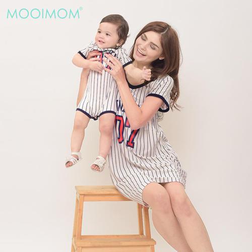 MOOIMOM Baseball Nursing Dress + Baby Clothes White - Baju Couple Hamil Menyusui Ibu Anak