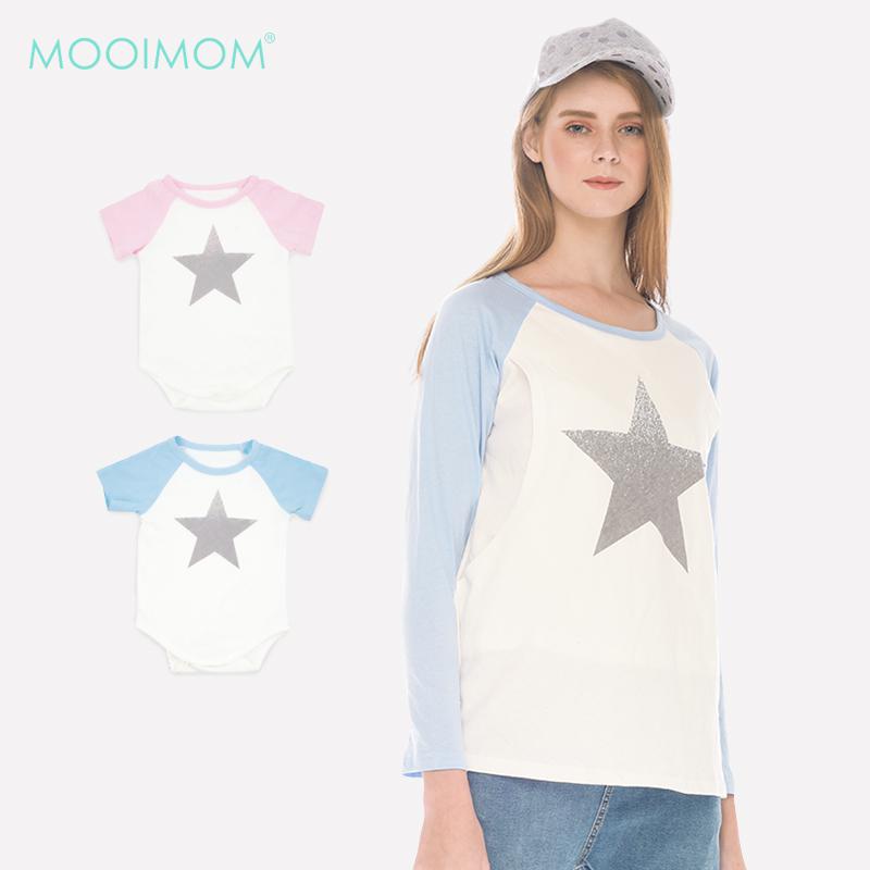 MOOIMOM Star Long Sleeve Nursing T - Shirt Couple Set - Baju Couple Hamil Menyusui Ibu Anak