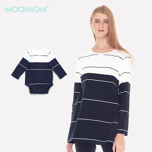 MOOIMOM Navy & White Striped Cotton Nursing Top Couple Set White - Baju Hamil & Menyusui