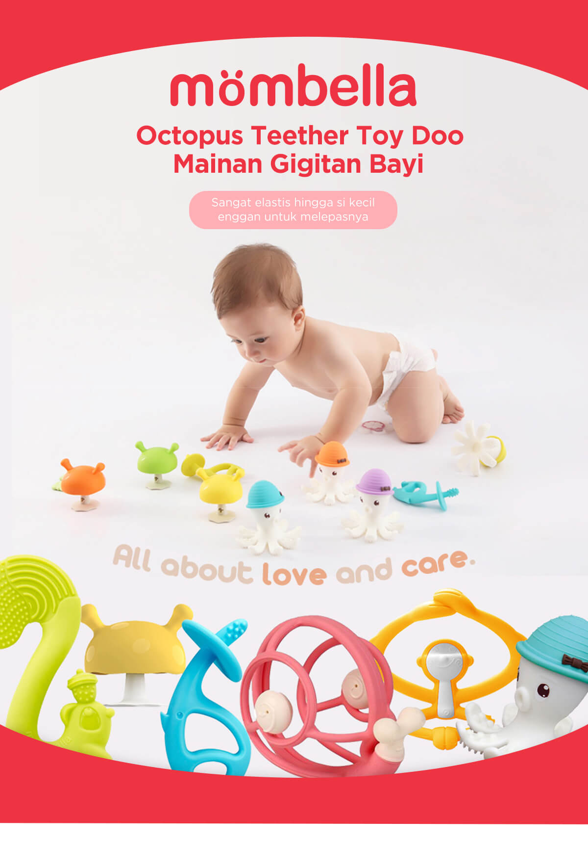 Mombella Octopus Teether Toy Doo - Gigitan Bayi Aman description image