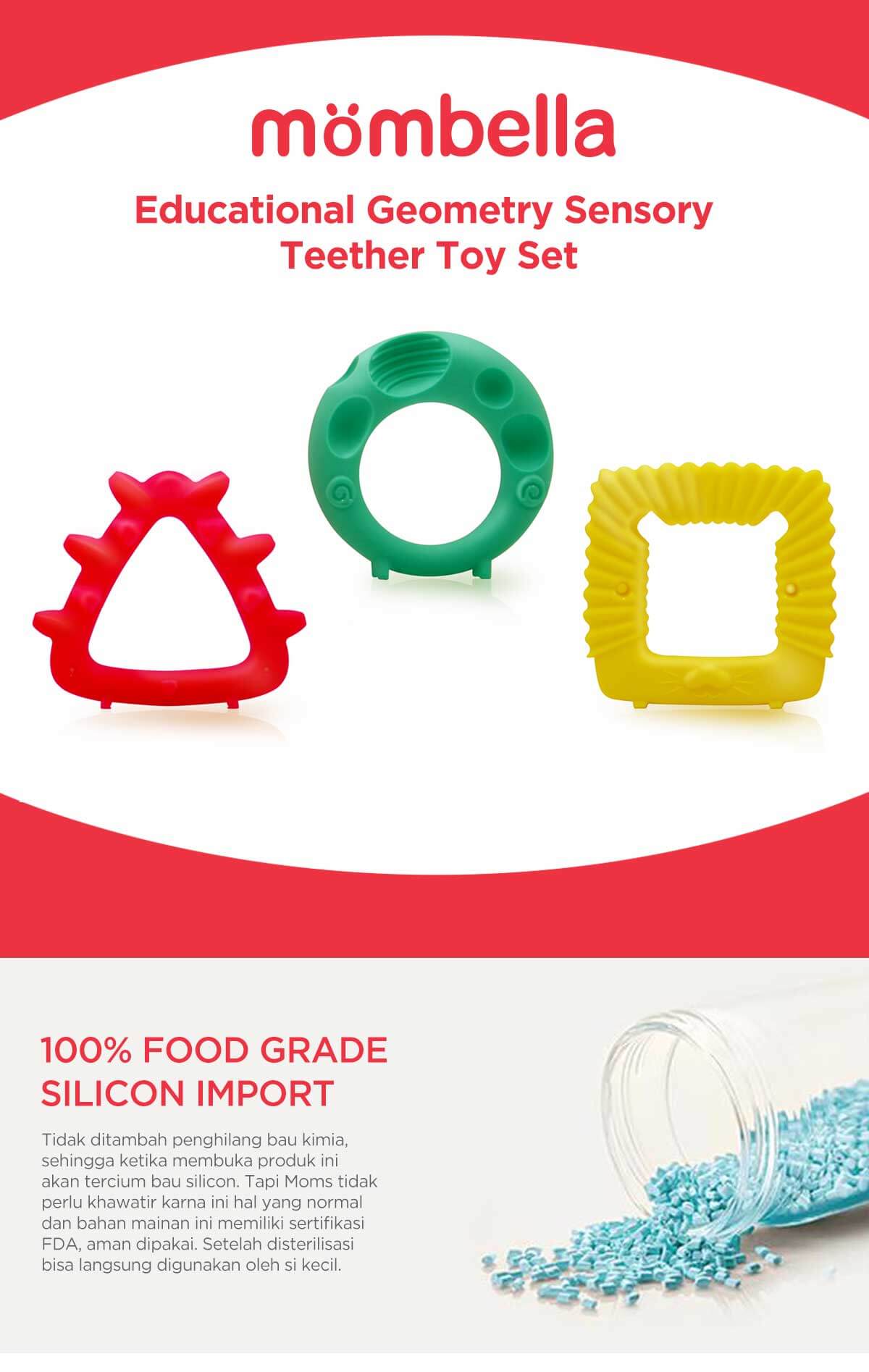 Mombella Educational Geometry Sensory Teether Toy Set Lion - Gigitan Bayi Aman description image