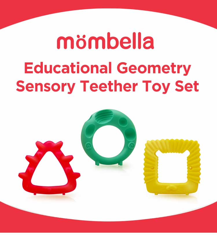 Mombella Educational Geometry Sensory Teether Toy Set Lion - Gigitan Bayi Aman description image