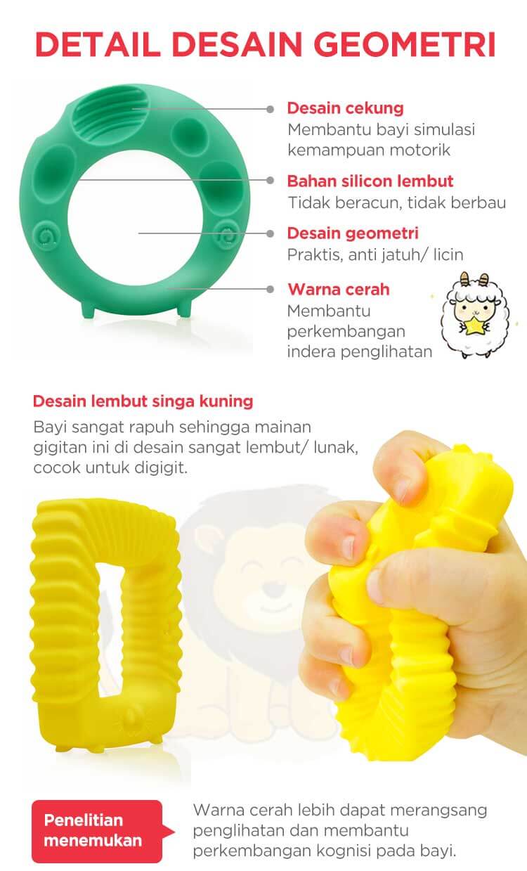 Mombella Educational Geometry Sensory Teether Toy Set Lion - Gigitan Bayi Aman description image