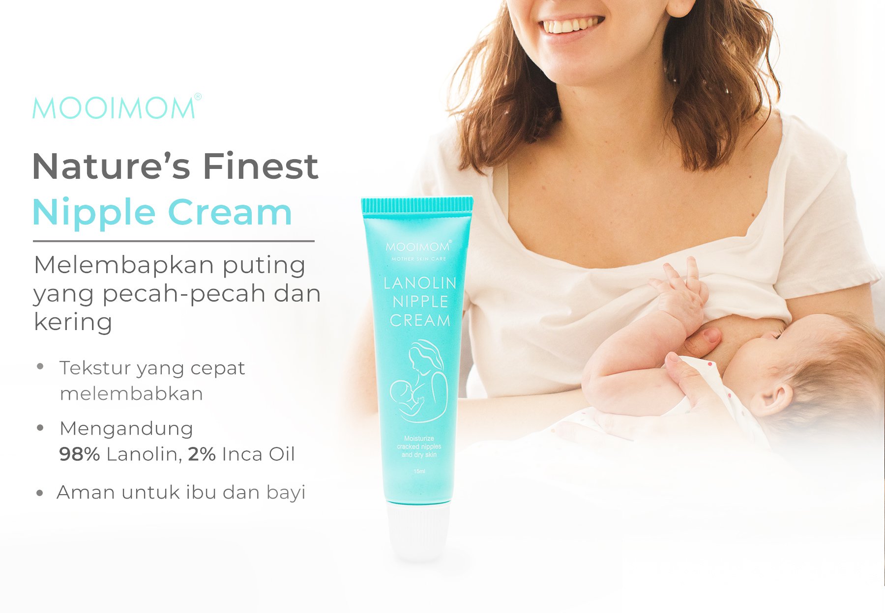 MOOIMOM Lanolin Nipple Cream - Krim Pelindung Ibu Menyusui (15ml) BPOM description image