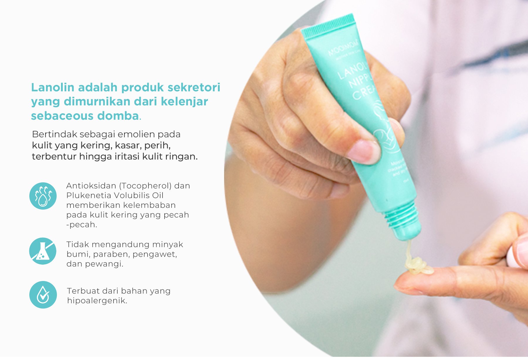 MOOIMOM Lanolin Nipple Cream - Krim Pelindung Ibu Menyusui (15ml) BPOM description image