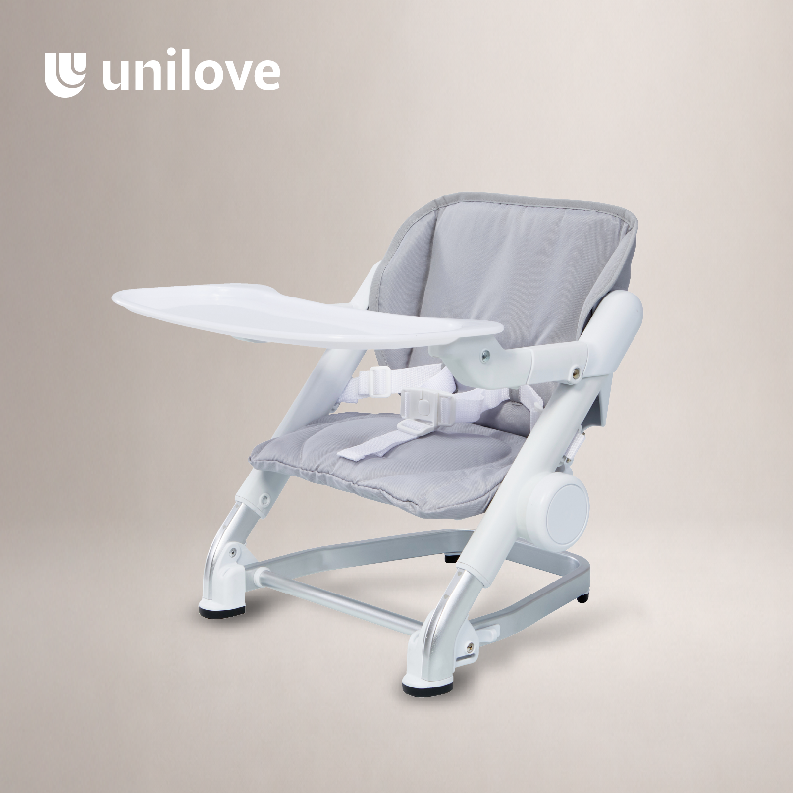 Unilove Baby Booster Go - White With Seat Pad - Grey